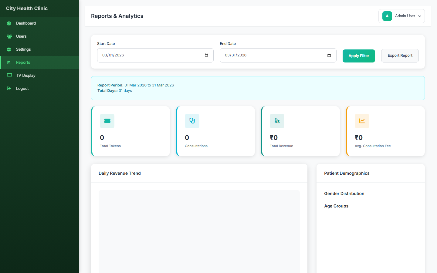 Invoice generation linked directly to appointments with payment status tracking.