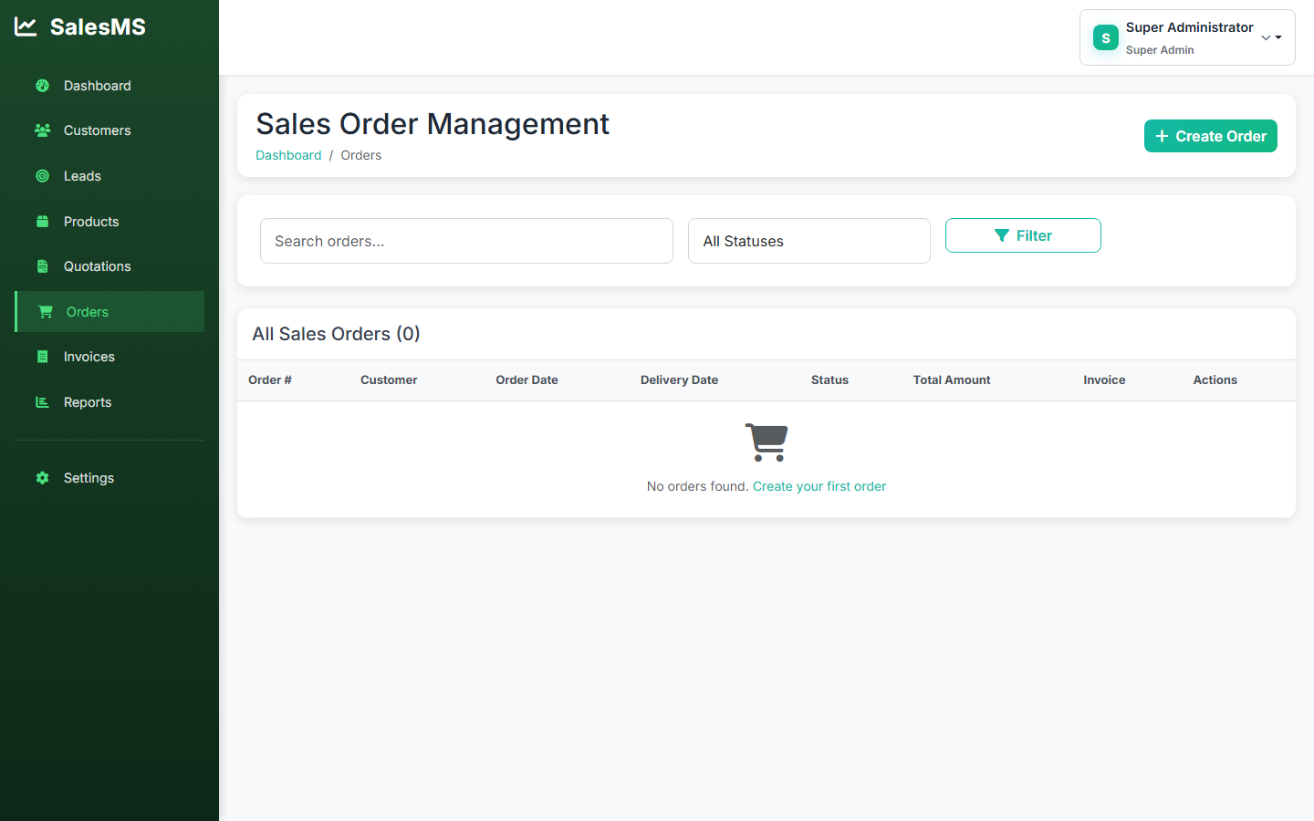 Sales order management showing SO numbers, customer, order value, and fulfilment status from Confirmed through to Delivered.